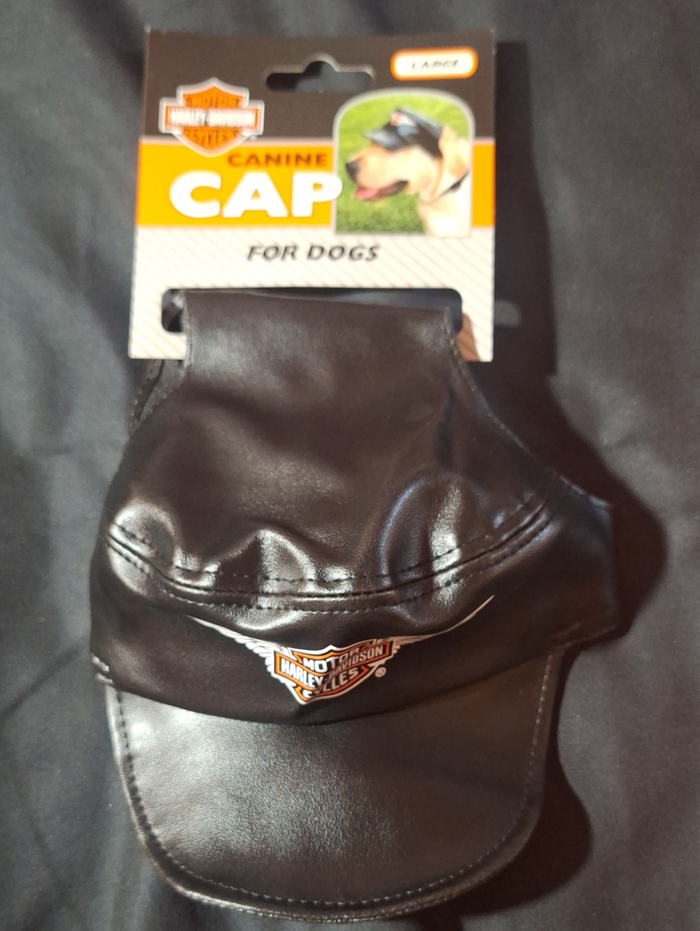 NWT Harley-Davidson Black Faux Leather Dog Cap